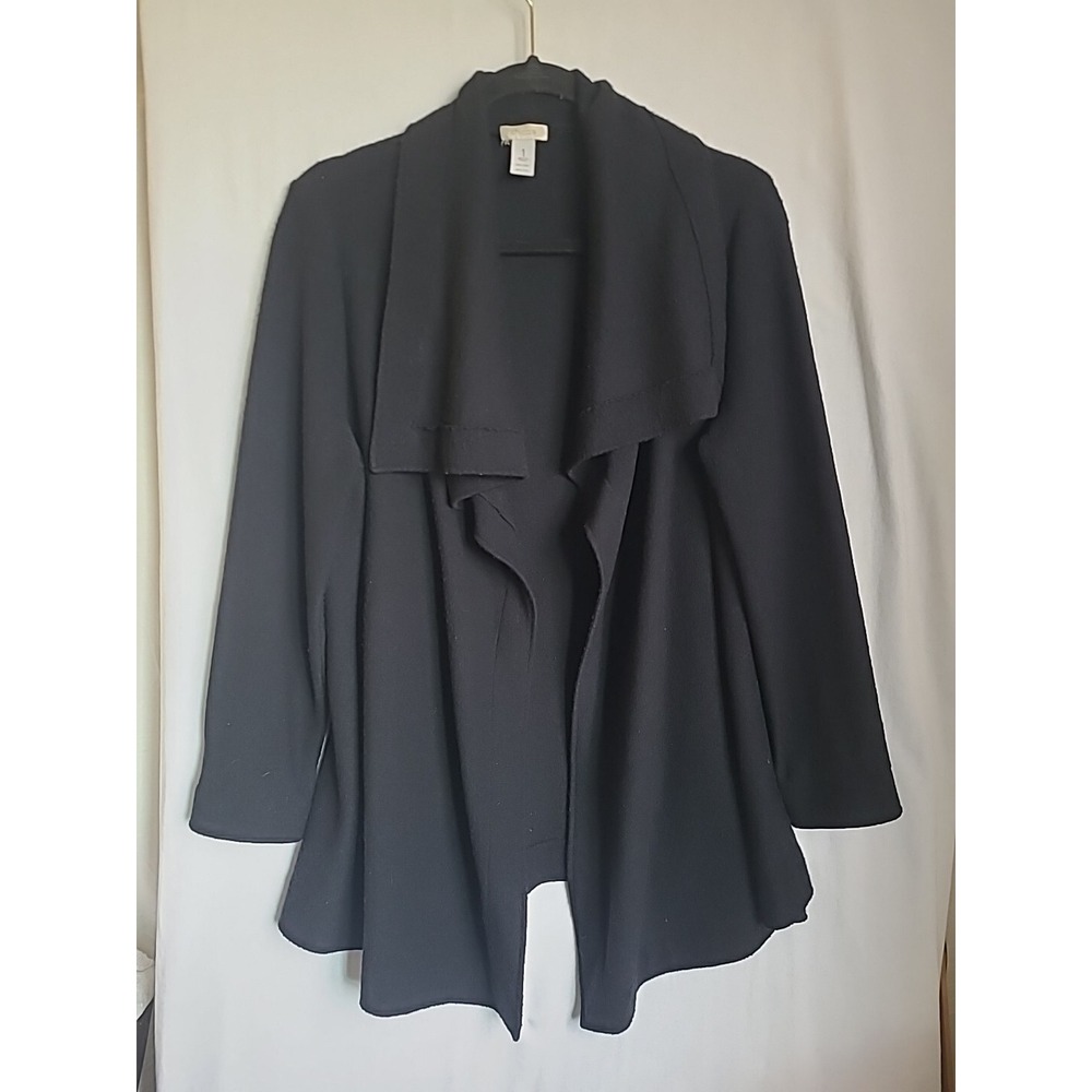 Chicos Black 100% Wool‎ Open Cardigan Sweater Long Sleeve Oversized Medium - 1